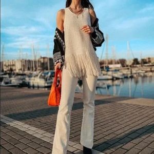 ZARA Fringe Textured Weave Top